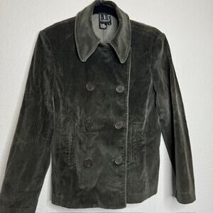 INC Womens Double Breasted Olive Corduroy Jacket Sz 6